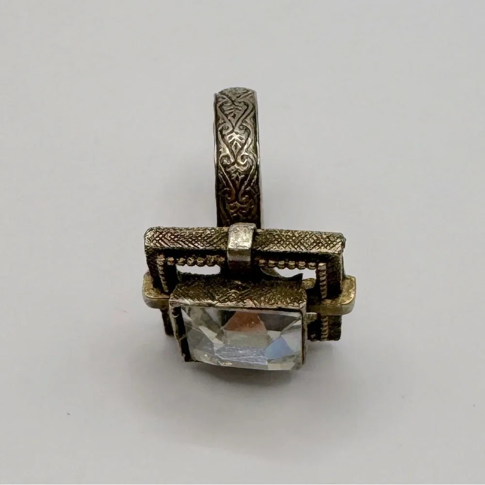 VINTAGE Gold-Tone Square Crystal Adjustable Ring